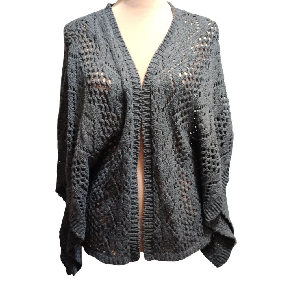 Say What One Size Charcoal Gray Open Knit Cardigan Cottagecore Boho Slouchy Cozy